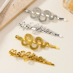 Vintage Alloy Snake Letter Hair Clip Personality Metal One Word Side Clip For Women Fashion Hair Accessory