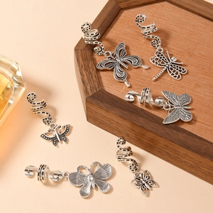 Bohemian silver butterfly and dragonfly spiral hair clips for braids and dreadlocks jewelry