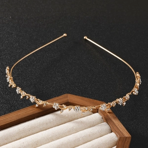 Bandeau Floral en Strass et Perles Artificielles de Luxe en Alliage de Zinc Électroplaqué Brillant pour Femmes
