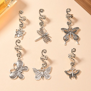 Vintage Alloy Butterfly Dragonfly Dreadlock Hair Coils For Women Ethnic Antique Silver Spiral Braid Jewelry Hair Clips