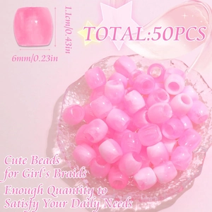 Detailed view of 50pcs pink cloud acrylic hair beads for DIY braids sized 11mm by 6mm
