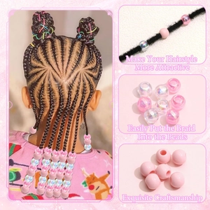 Détails des perles en acrylique colorées et accessoires de tressage pour enfants