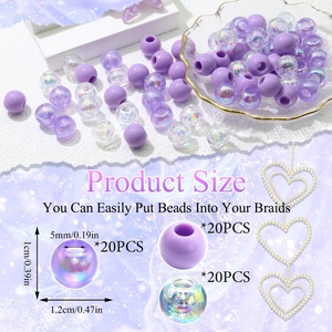 Gros plan de perles en acrylique de 1,2 cm avec grands trous de 5 mm pour tresses