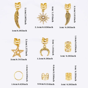 Set di 45 accessori per capelli in metallo dorato con ciondoli a forma di sole e stella