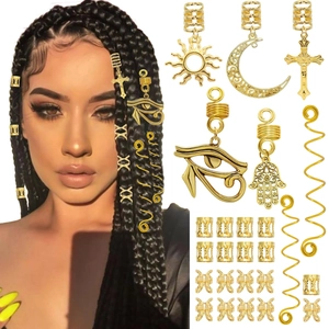 Goldfarbener Haarschmuck Legierung Horusauge Hamsa Sonne Mond Kreuz Anhänger Dreadlock Zubehör Für Damen Modeschmuck