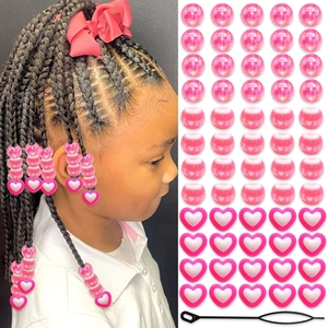 Pink acrylic big hole beads set for kids dreadlocks and braids with threading tool