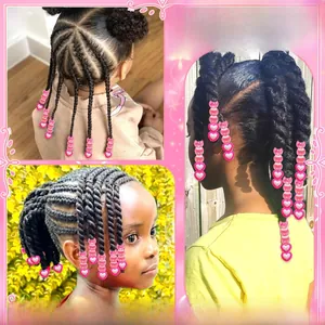 Detail of pink heart-shaped acrylic beads for children dreadlocks and hair braiding