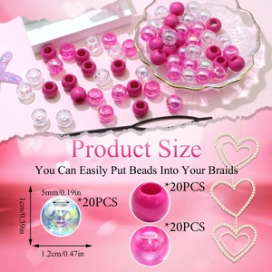 Détail de 60 perles en acrylique colorées pour tresses avec spécifications de taille