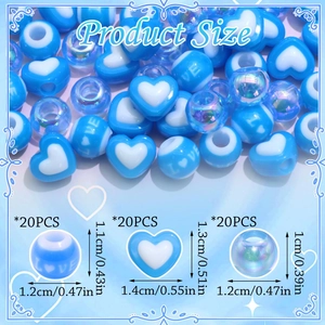 Detailed size chart for blue heart and love beads DIY hair braid accessories set