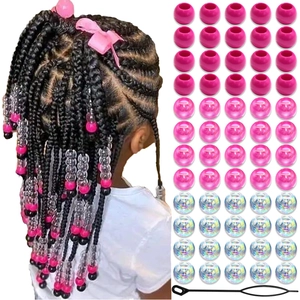 Kit de perles acryliques roses avec outil pour tresses et coiffures d'enfants