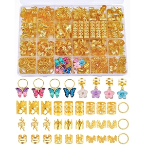 Gold Metall Dreadlock Schmuck Schmetterling Blume Anhänger Flechten Haarringe Hohl Kronen Für Damen Boho Party Frisuren Dekoration