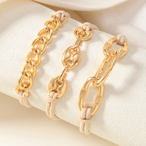 Metallkette Elastische Haargummis Armband Multi Stil Legierung Schmuck Pferdeschwanz Halter Haarschmuck Elegant Mode Gold Beige Dekor Für Damen