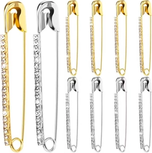 Detailed set of gold and silver safety pins with rhinestones for sweaters and shawls