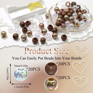 Vue détaillée des perles de cheveux en acrylique pour tresses avec dimensions précises