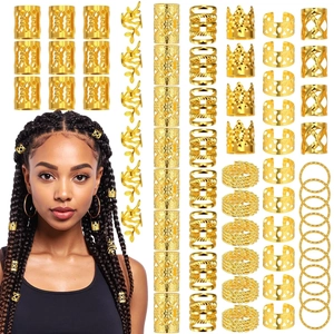 Gold Braid Rings Dreadlock Accessories Metal Hair Cuffs Hollow Out Crown Leaves Jewelry For Braiding Hair Extensions Women