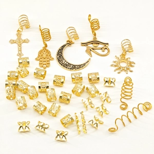 37-teiliges Set Goldfarbene Dreadlock-Haar-Accessoires mit Mond und Kreuz für DIY-Styling