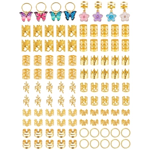 280-teiliges goldenes Dreadlock-Haarschmuck-Set mit Schmetterlings- und Blumenanhängern
