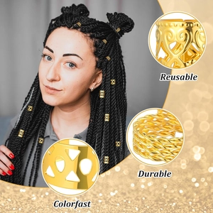 220-piece gold plated hollow hair braid rings set with crown and heart patterns