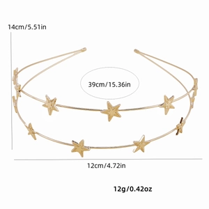 Serre-tête double couche en métal doré avec étoiles et indications de dimensions