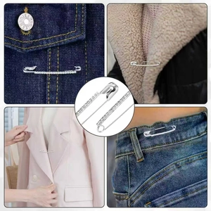 Elegant rhinestone safety pin brooch in silver finish for sweaters and shawls