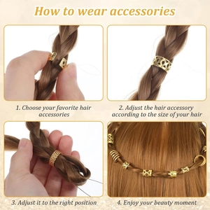 220-piece gold plated hair jewelry set with hollow crown rings and spiral cuffs for braids