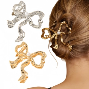 Haarklammer Mit Schleife Aus Flüssigmetall Eleganter Legierung Imitierte Künstliche Perle Haarschmuck Für Damen Party Styling Haarklip