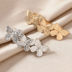 Vintage Alloy Butterfly Hair Clip Metallic Spring Side Clip Elegant Gold Silver Butterfly Barrette For Women Daily Styling