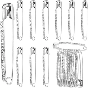 Rhinestone Safety Pin Brooches Set Gold Silver Alloy Sweater Shawl Clip Women Decorative Clothing Accessories Fixing Pin