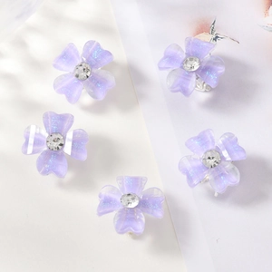 Fünf lila Blumen-Haarspangen für Mädchen mit funkelndem Glitzer und Kristall-Strass