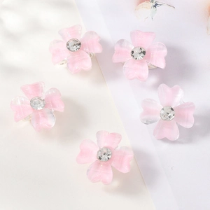 5-teiliges Set süßer rosa Harz-Blumenhaarklammern mit funkelnden Strasssteinen für Mädchen