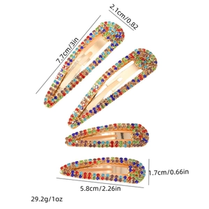 Set de barrettes BB colorées en strass avec base en métal doré et dimensions