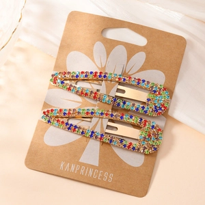 Barrettes à cheveux géométriques en strass colorés avec base en alliage doré en lot