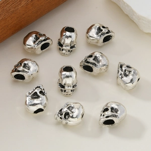 Vintage silver skull beads for DIY jewelry and dreadlock accessories, 10-piece set