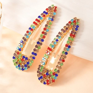 Barrettes Cheveux BB Goutte d'eau en Strass Colorés pour Femmes Alliage Plaqué Or Épingle à Cheveux Géométrique Fête Bijoux