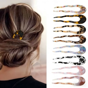 Acetat U-Form Haarstab Marmor Schildpatt Muster Haargabel Eleganter Duttmacher Styling Werkzeug Für Damen Täglich Zubehör