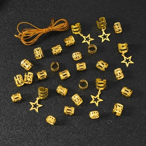 36pcs gold dreadlock jewelry set with star pendants and hollow hair rings for braiding