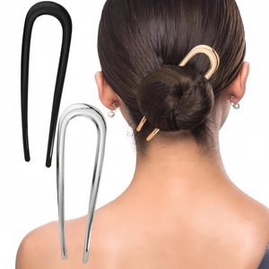 Pic À Cheveux En Alliage En Forme De U Minimaliste Pour Femmes Épingle À Cheveux En Métal De Luxe Or Argent Noir Accessoire