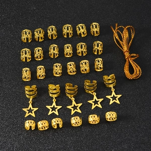 36-piece gold star hair rings set with braid rings and golden decorative cords for women
