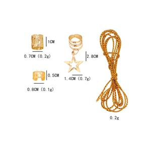 36pcs gold star charm dreadlock rings and hollow hair cuff accessories with size measurements
