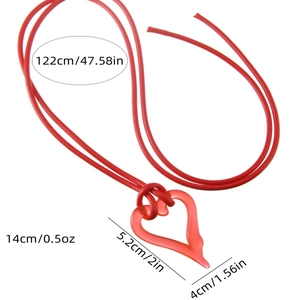 Minimalist red resin heart pendant necklace with long adjustable cord strap for women
