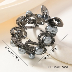 Grey alloy ponytail hair clip with rhinestones and faux pearls for elegant hair styling
