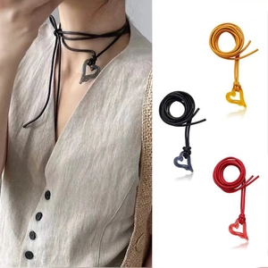 Minimalist Resin Heart Pendant Necklace Irregular Aesthetic Long Adjustable Fabric Cord Jewelry For Women Sweater Chain