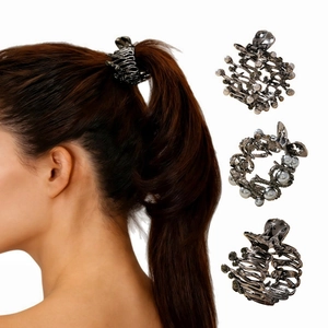 Vintage Gun Black Alloy Hair Claw Clip With Rhinestones And Artificial Pearls Butterfly High Ponytail Fixing Hairpin For Women Accessory