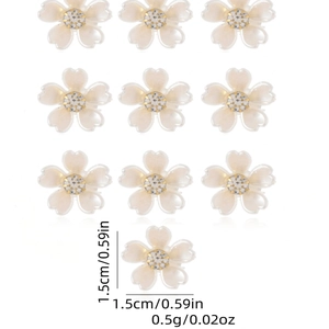 Lot de 10 mini pinces à cheveux fleurs blanc crème avec strass brillants au centre