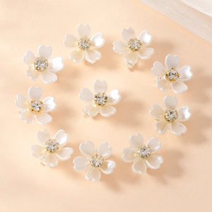 Lot de 10 mini pinces à cheveux fleur avec perle blanche et cristal central étincelant