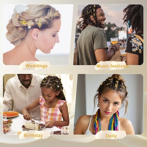 Golden hair braid accessories set with leaf, star and shell charms for festive hairstyles