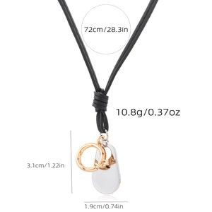 Long black rope necklace with rose gold ring and silver teardrop pendant dimensions