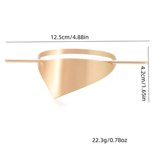 Minimalist golden geometric triangle hair stick with dimensions 12.5cm and 22.3g weight