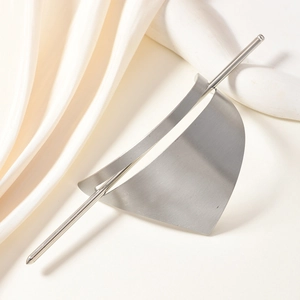Minimalist matte silver geometric hair pin set with brushed metal triangle clip and stick