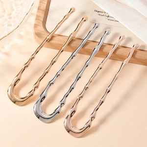 U-shaped alloy hair pins with bamboo texture in gold, silver, and rose gold finish